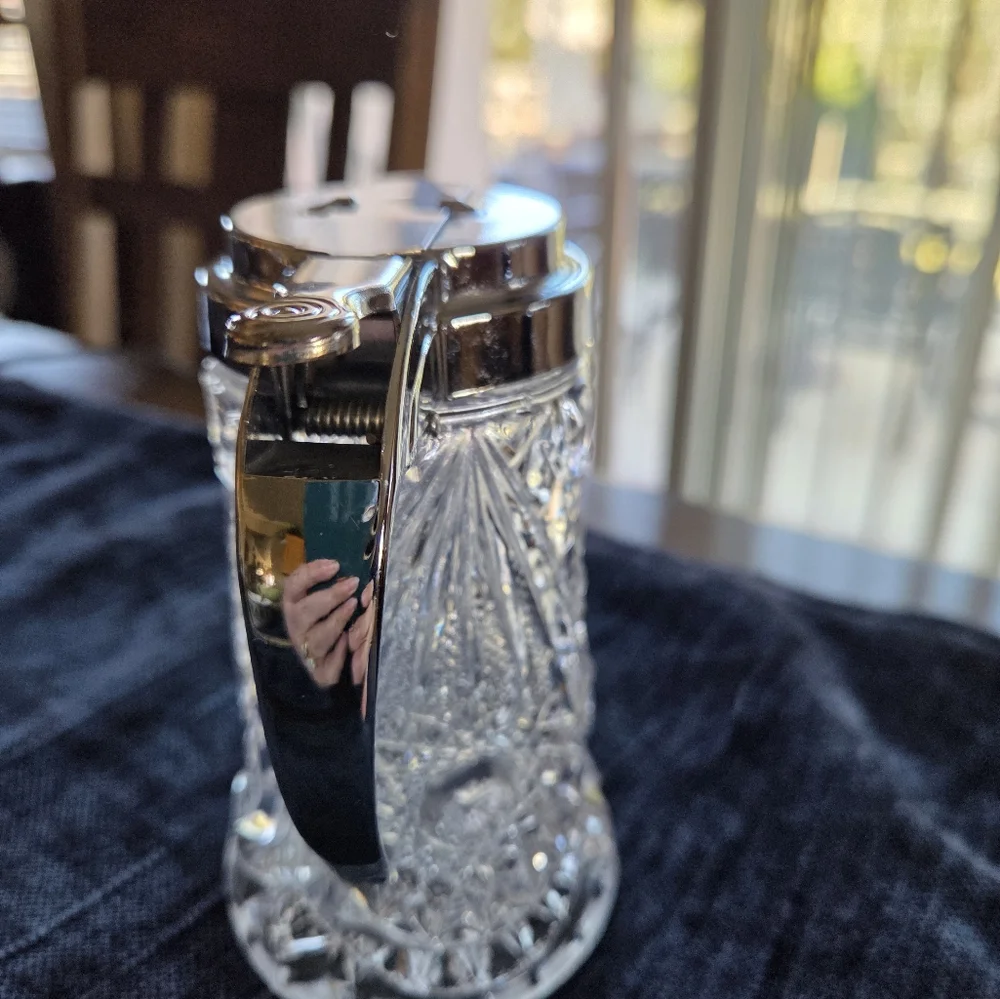 Vintage Imperial Glass Syrup Pitcher Hobstar Pattern With Metal Lid